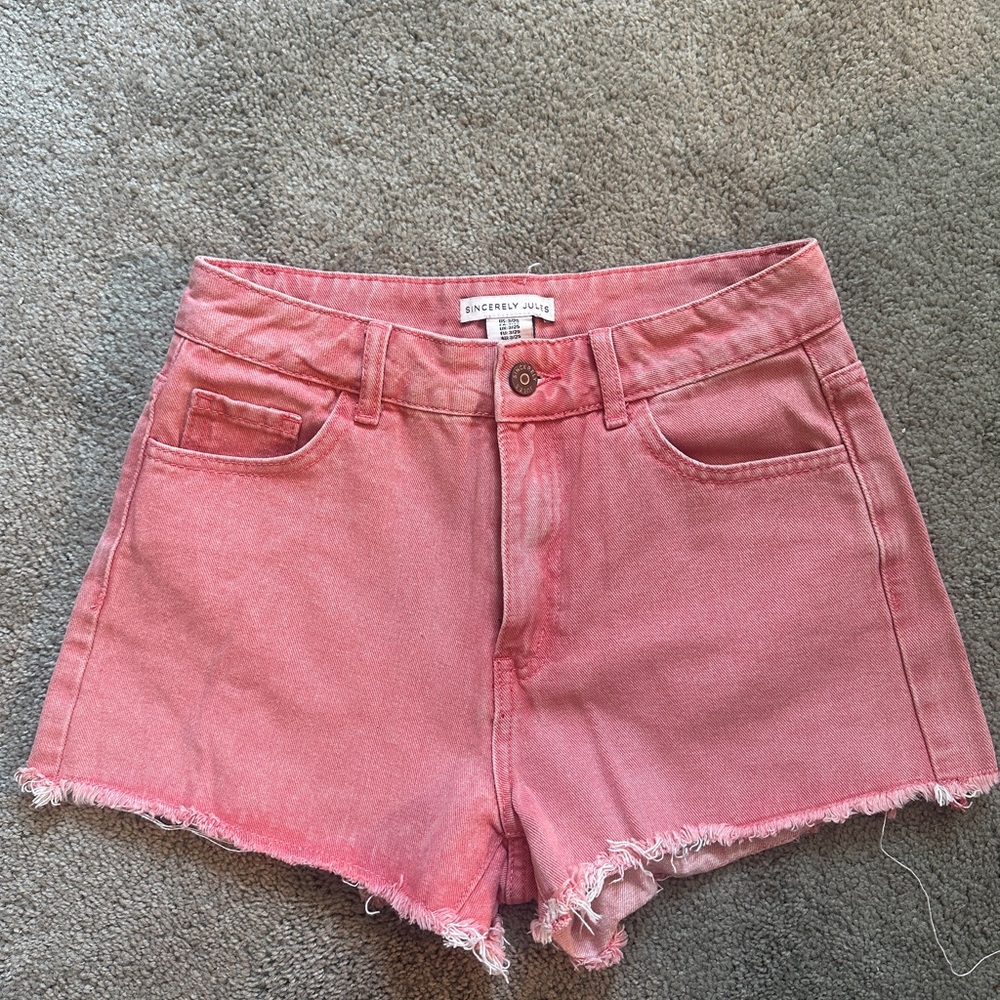 Sincerely Jules Pink Jean Shorts with Distressed Hem